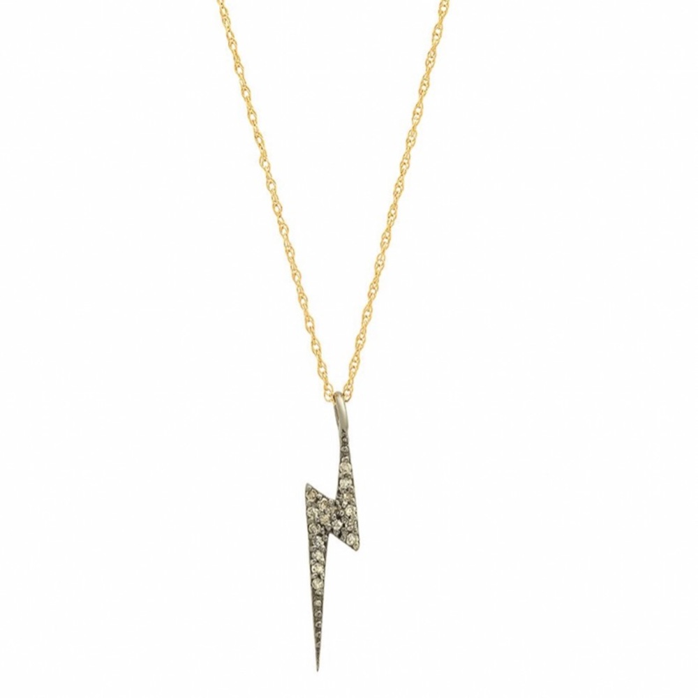 14k gold pave lightning bolt necklace